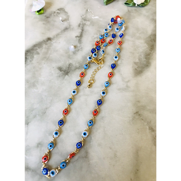 14k GOLD Filled Multi-Color Eye Necklace Collar de Ojo Turco Oro Laminado 19" - Picture 1 of 6